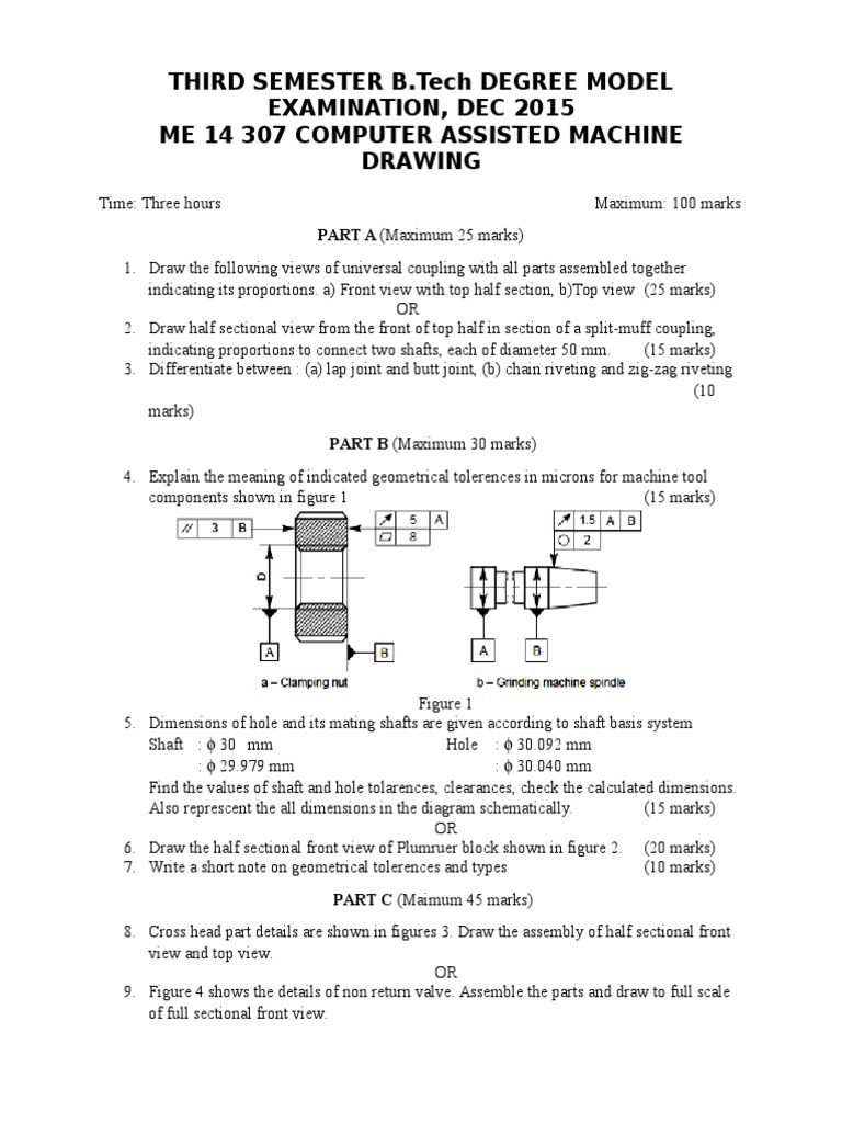 B.Tech 3rd Sem Machine Drawing Exam Guide | PDF