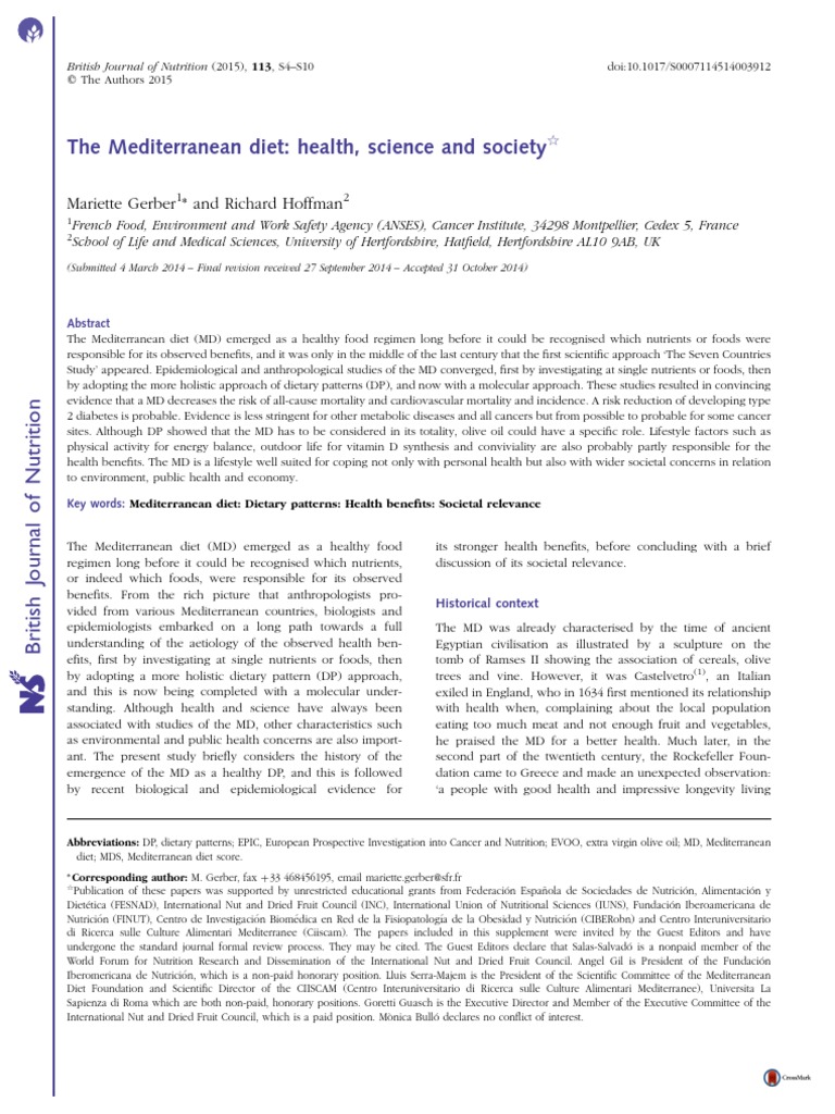 The Mediterranean Diet - Health, Science and Society | PDF ...