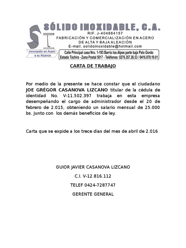 Carta de Trabajo