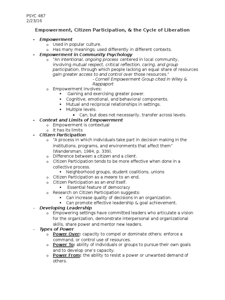 Psyc 487 - Class Notes On The Cycle of Liberation | PDF | Empowerment ...