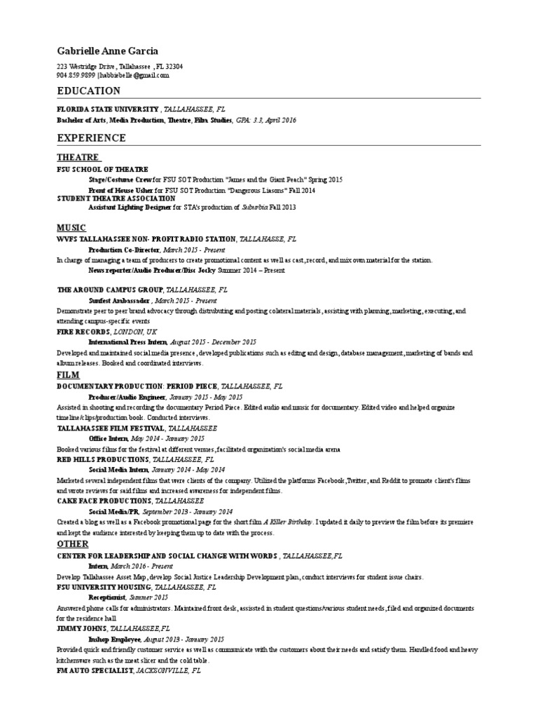 Gabrielle Garcia's Media Production Resume | PDF | Social Media ...