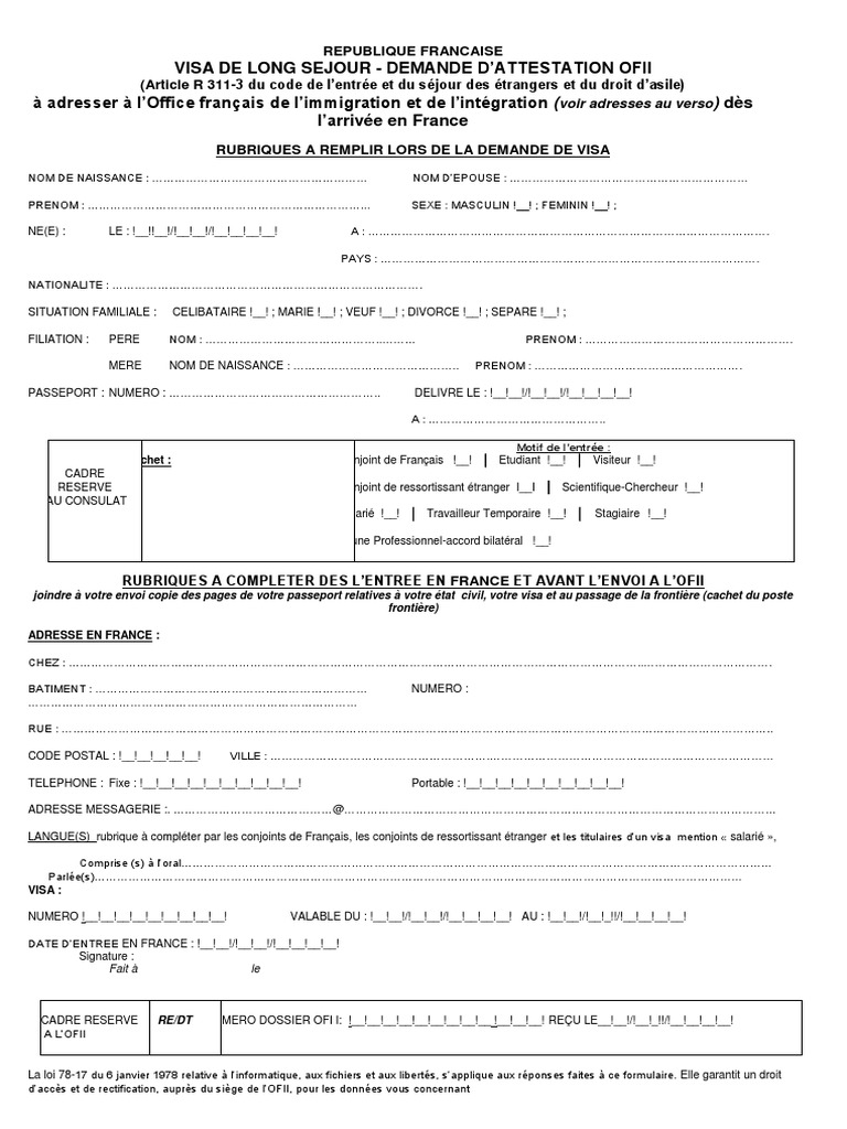 Demande de Visa Long Séjour France | PDF | Loi sur l'immigration ...