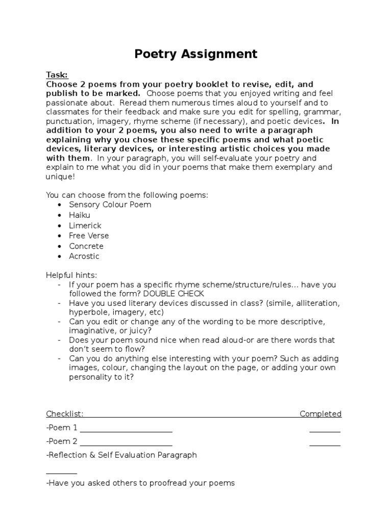 Write me poetry assignment picture