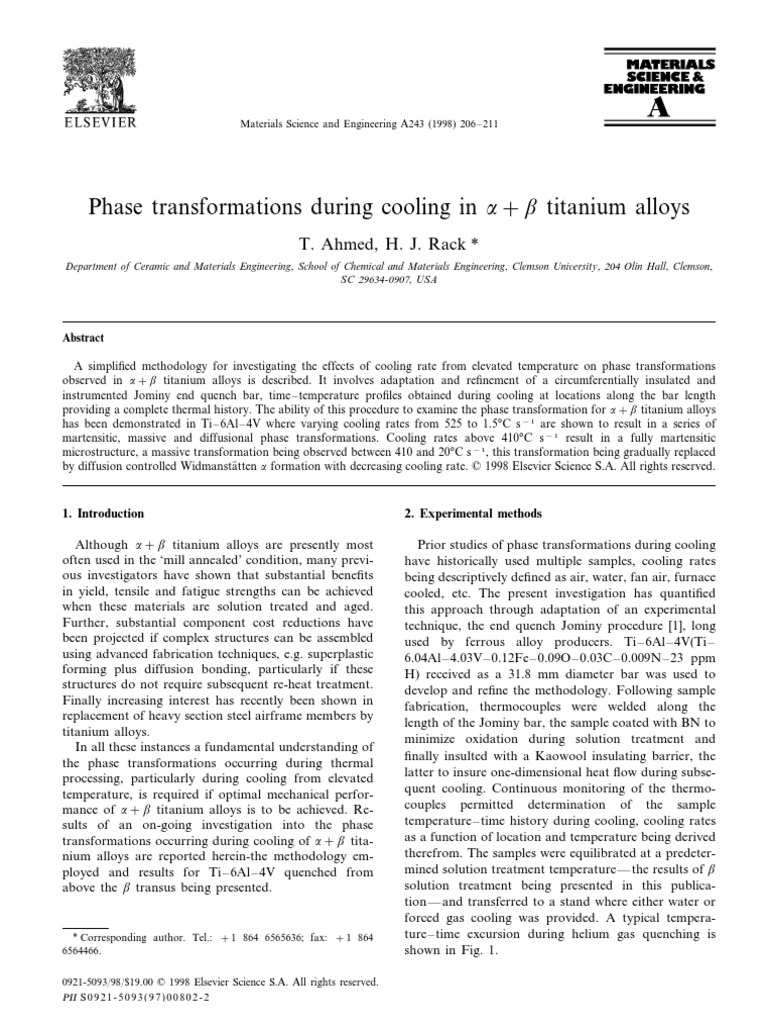 Phase Transformations During Cooling in A+b Titanium Alloys T. Ahmed
