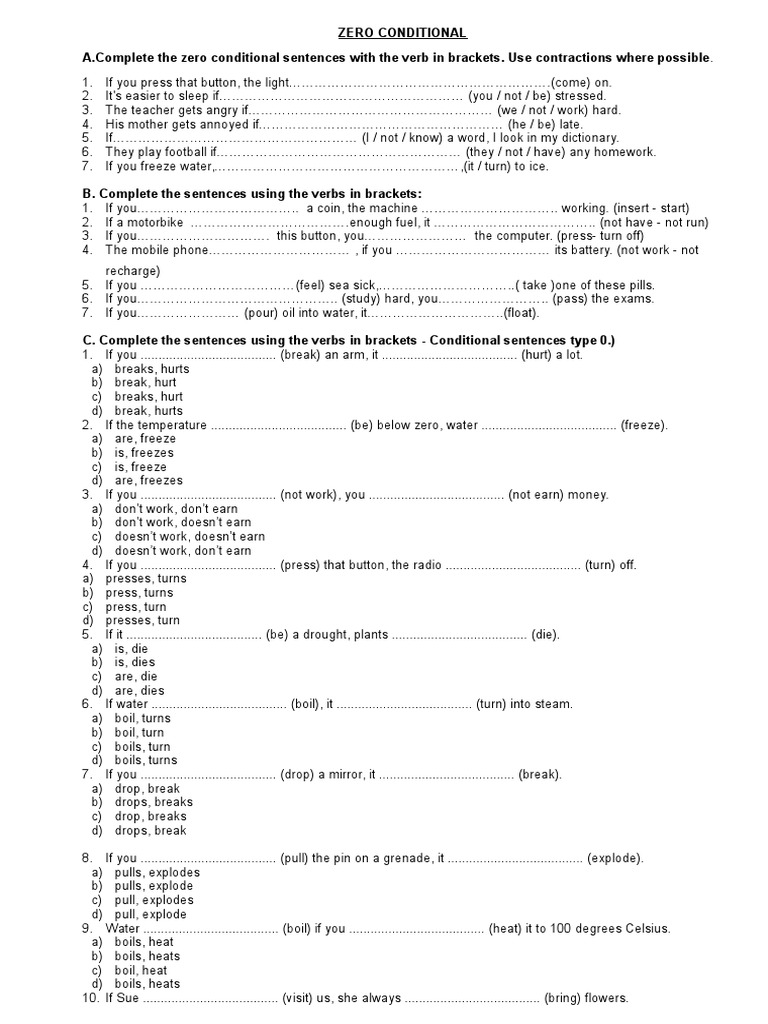 Zero Conditional Exercises PRINT | PDF | Ellipsis | Energy And Resource