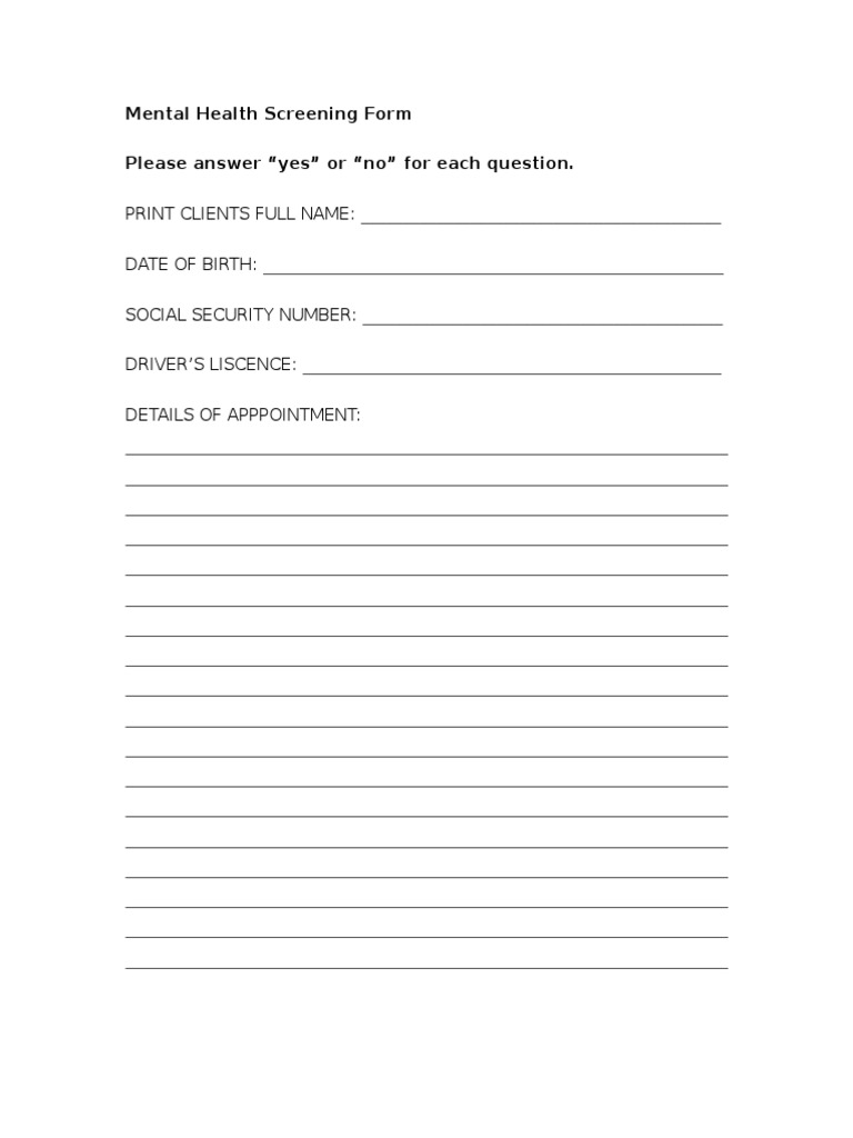 Mental Health Screening Questionnaire | PDF | Psychiatry | Mental Health