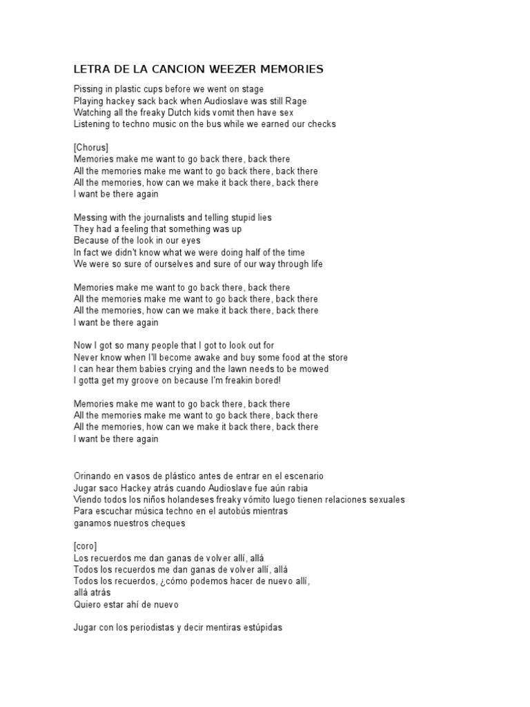 Letra de La Cancion Weezer Memories Ocio Entretenimiento (General)
