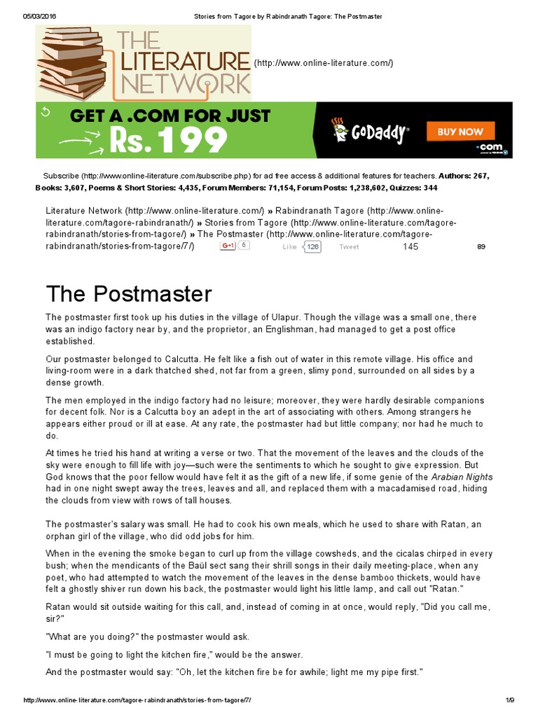 The Postmaster by Rabindranath Tagore | PDF | Jinn | Languages