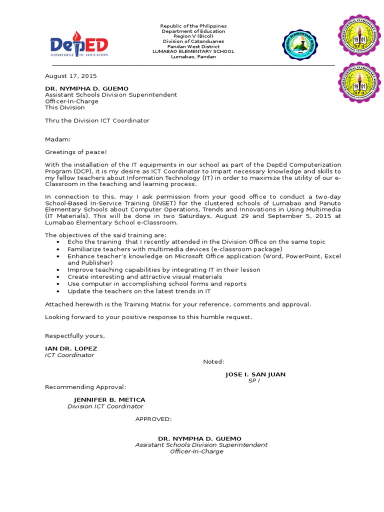 application letter for ict training