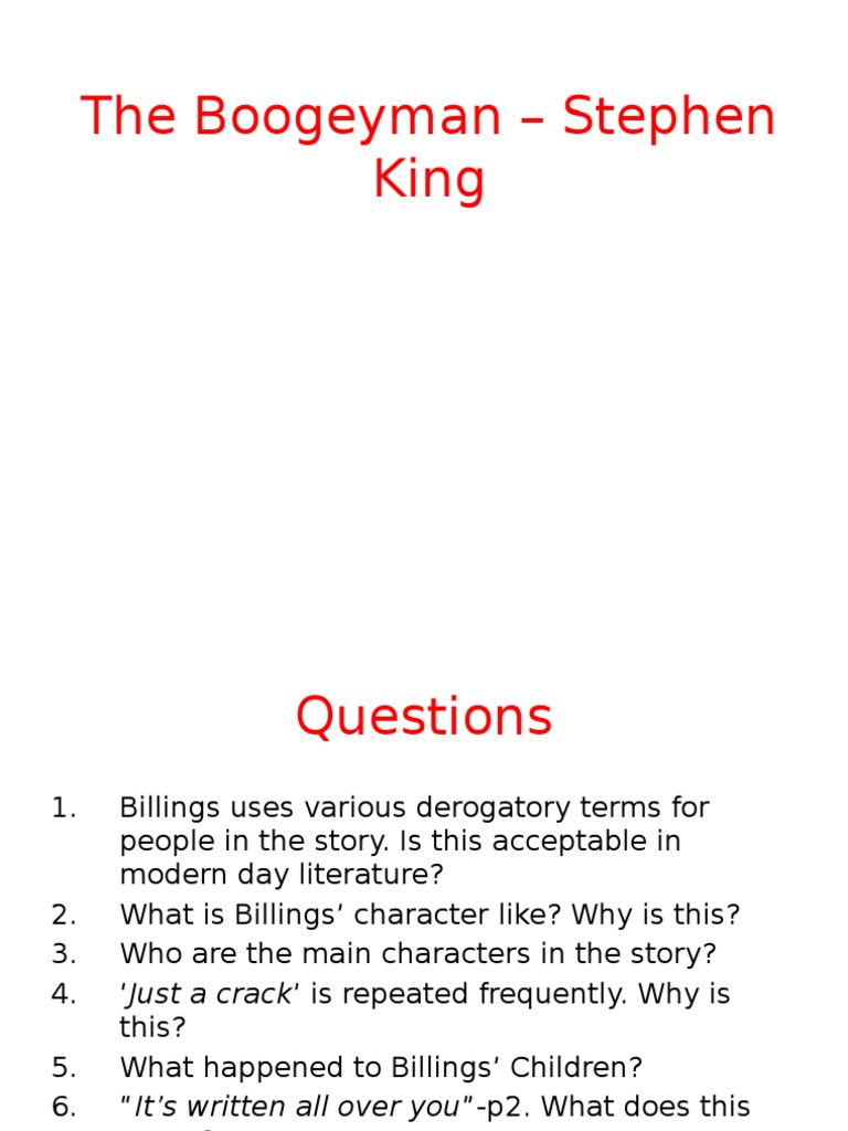 Analysis of Stephen King's The Boogeyman | PDF | General Fiction ...