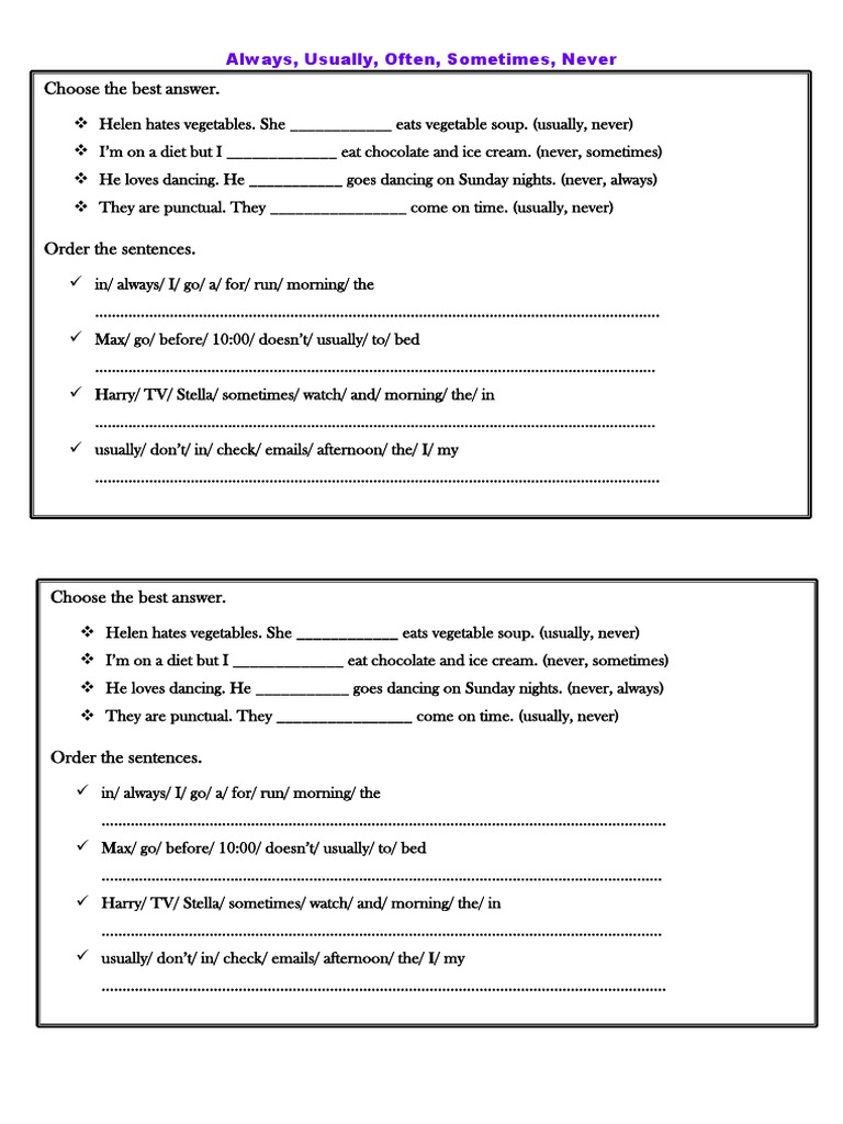 Adverbs of Frequency Worksheet | PDF