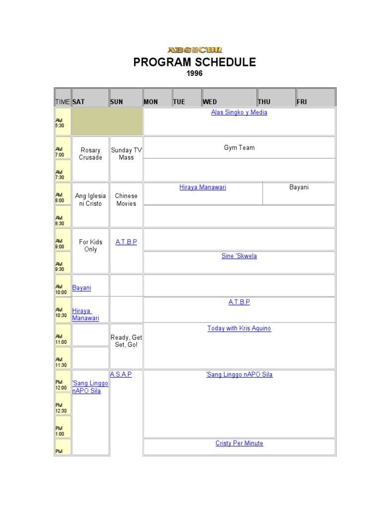 ABSCBN Program Schedule (1996) Companies Listed On The Philippine