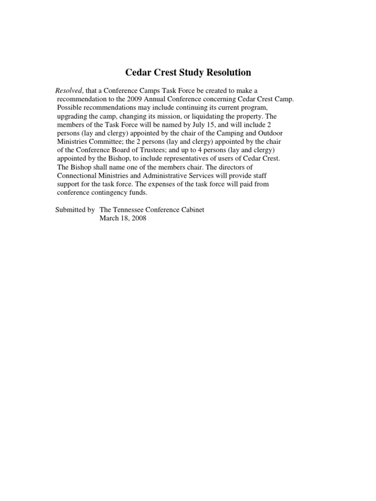 Cedar Crest Study Resolution PDF Government