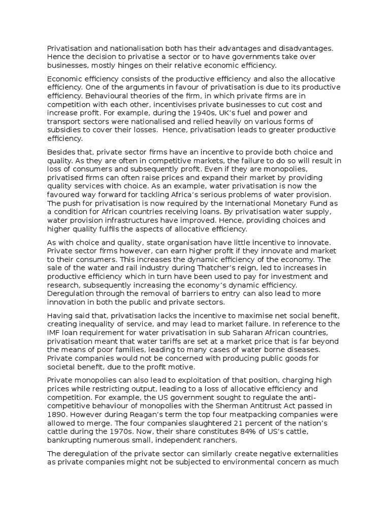 Privatization vs Nationalization: Pros and Cons | PDF | Privatization ...