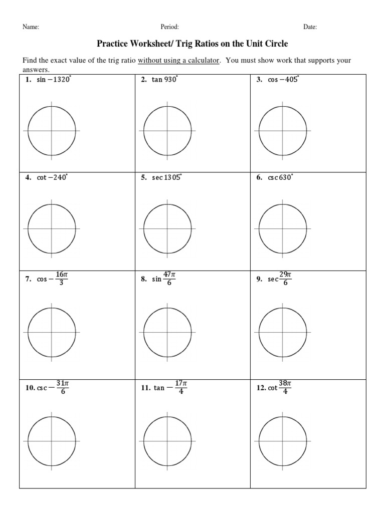 Practice Trig Ratios Unit Circle1 | PDF