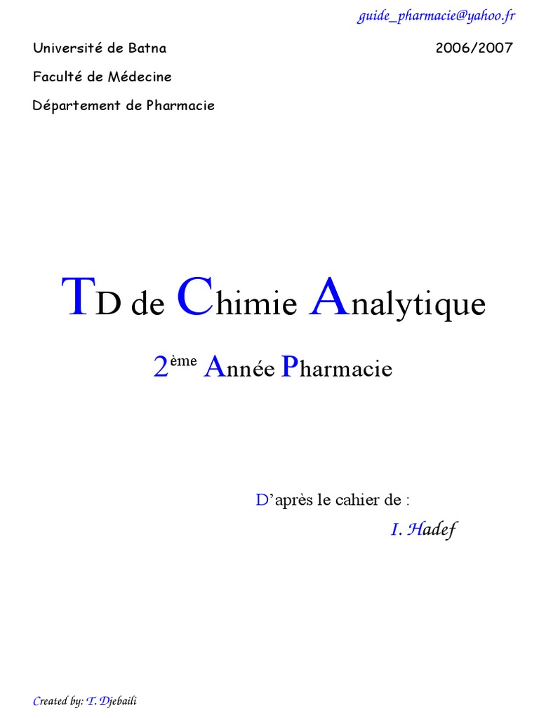 TD de Chimie Analytique 2ème Année | PDF | Bien-être | Sciences et ...