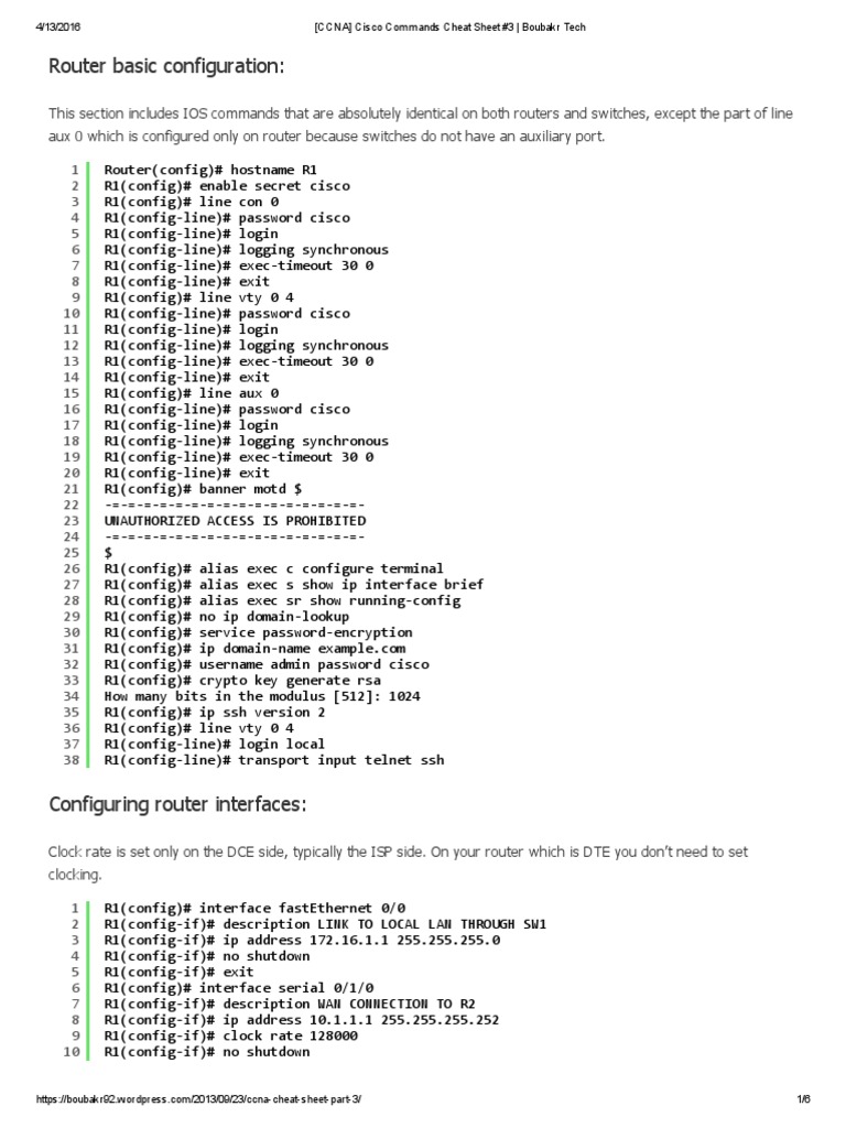 Cisco Commands for CCNA Prep | PDF | Router (Computing) | Routing