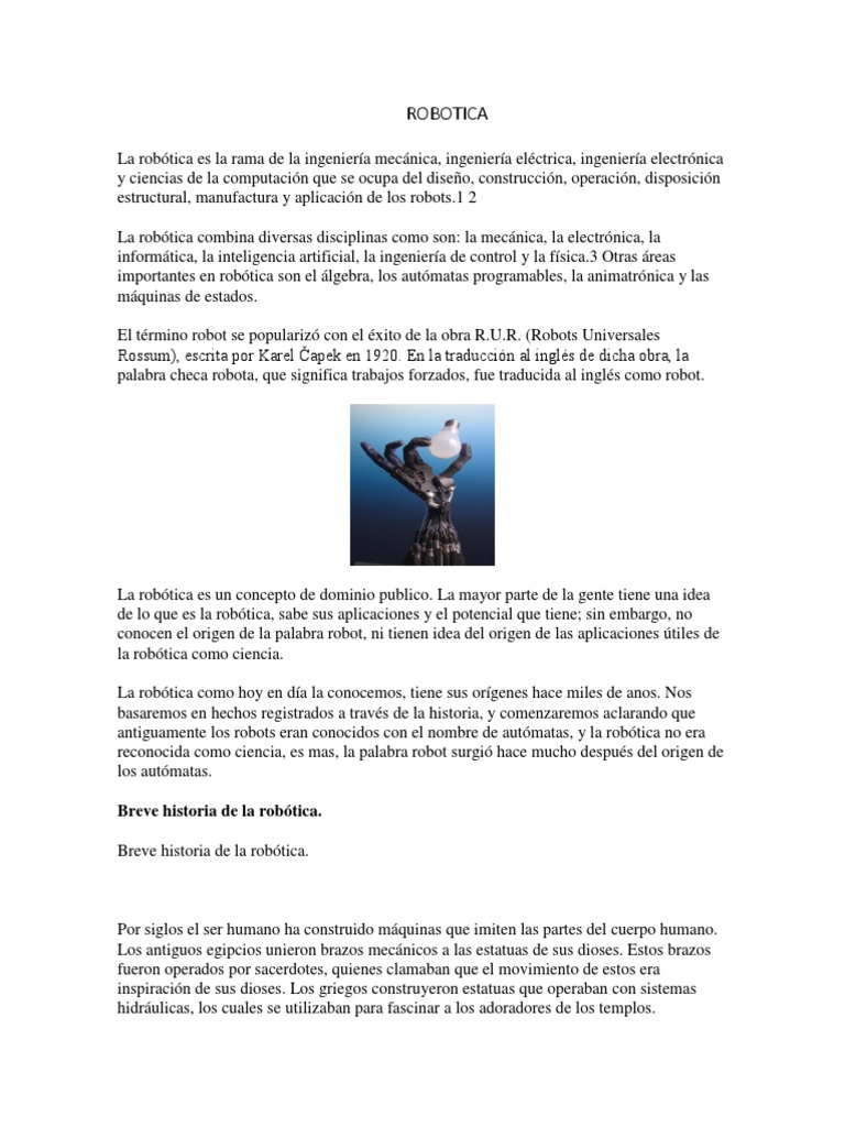 Historia y Definición de la Robótica | PDF | Robótica | Robot