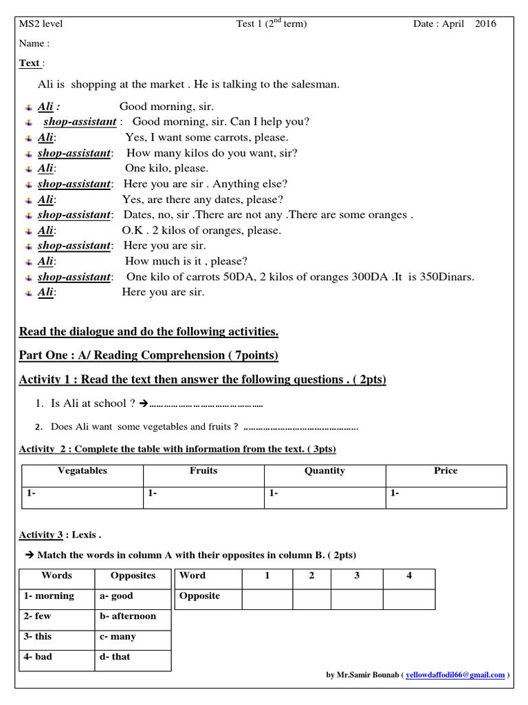 MS2 Test 1 3rd Term 2015 2016 PDF | PDF | Linguistics | Semiotics