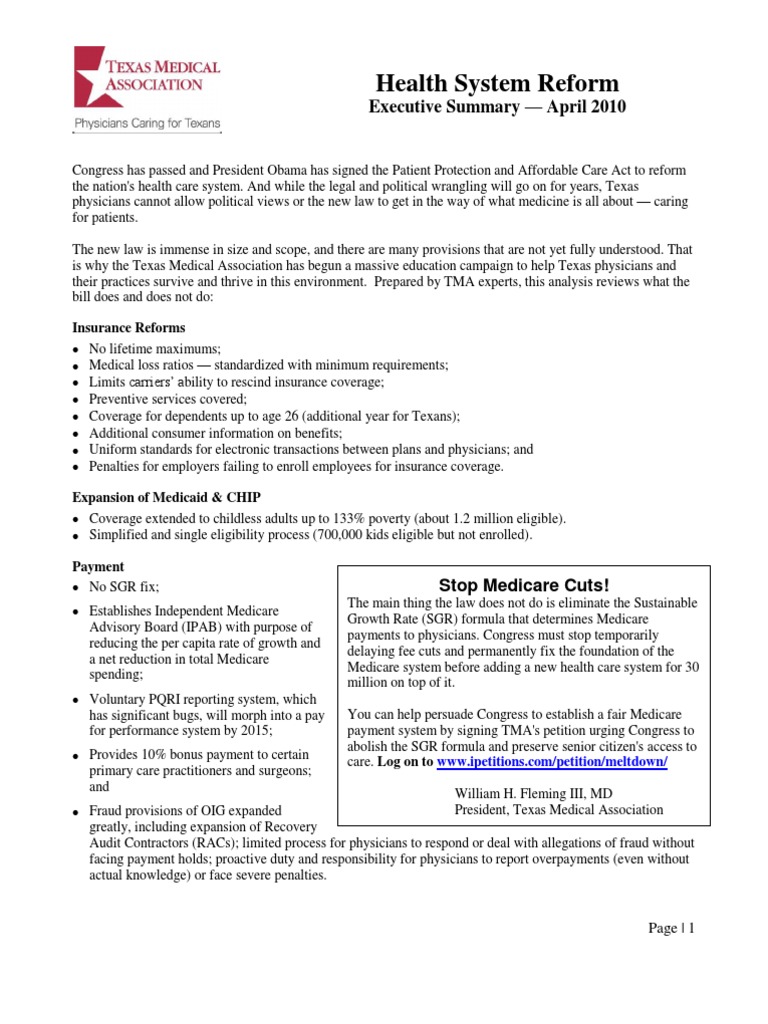 Health System Reform Short Summary | PDF | Medicare (United States ...