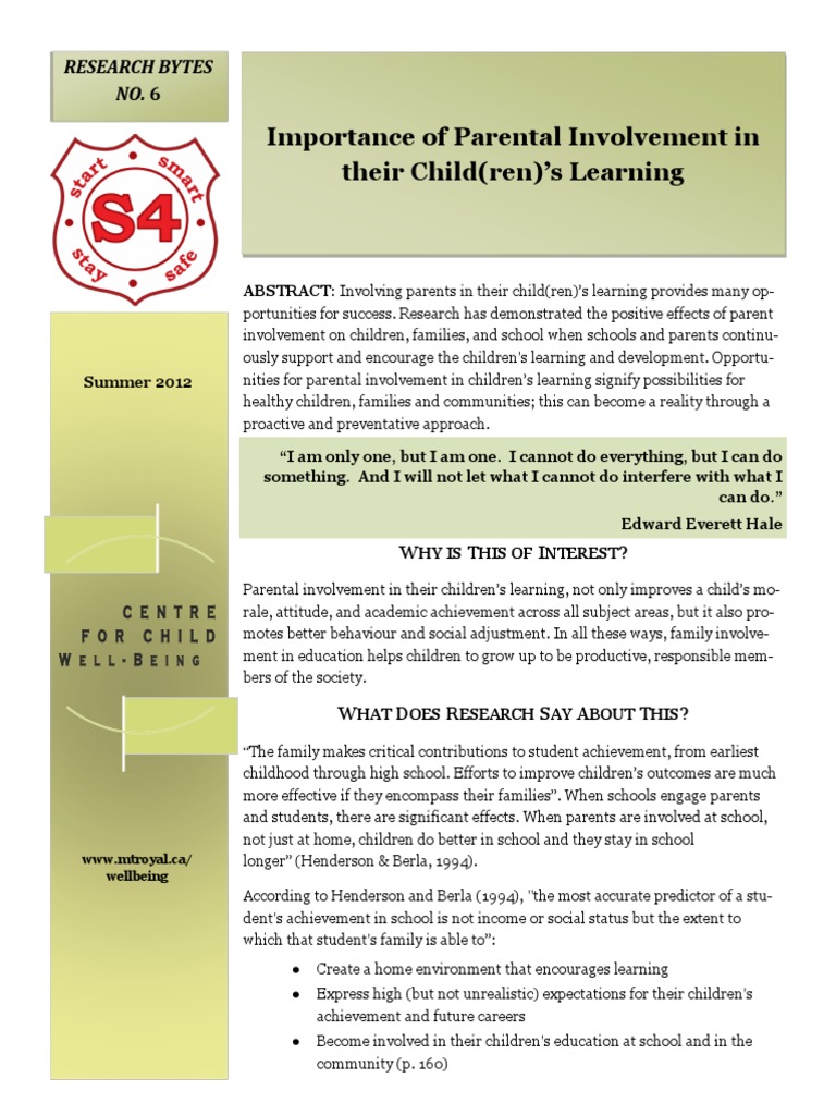 Benefits of Parental Involvement in Education | PDF