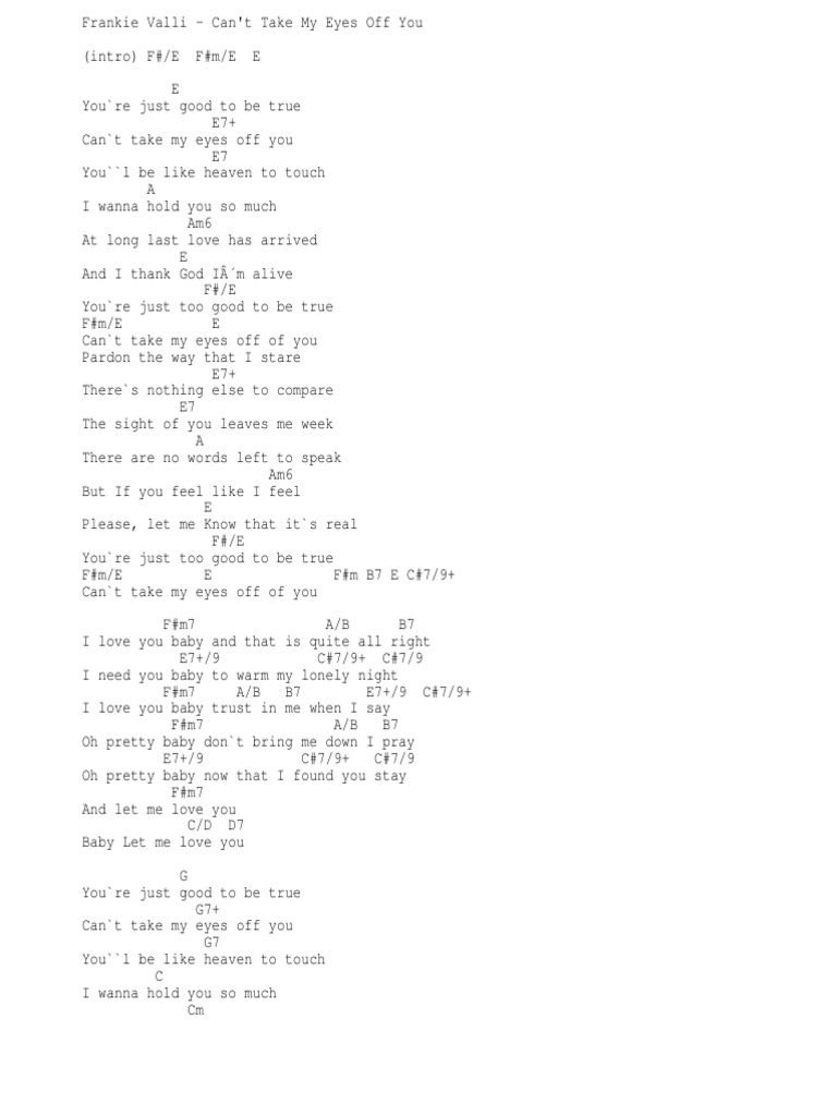 Cant Take My Eyes Off You Chords
