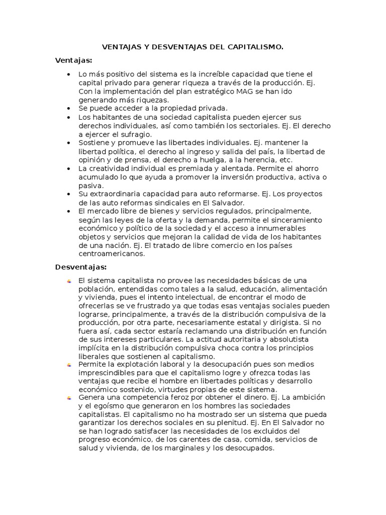 Ventajas y Desventajas Del Capitalismo | PDF | Capitalismo | Economias