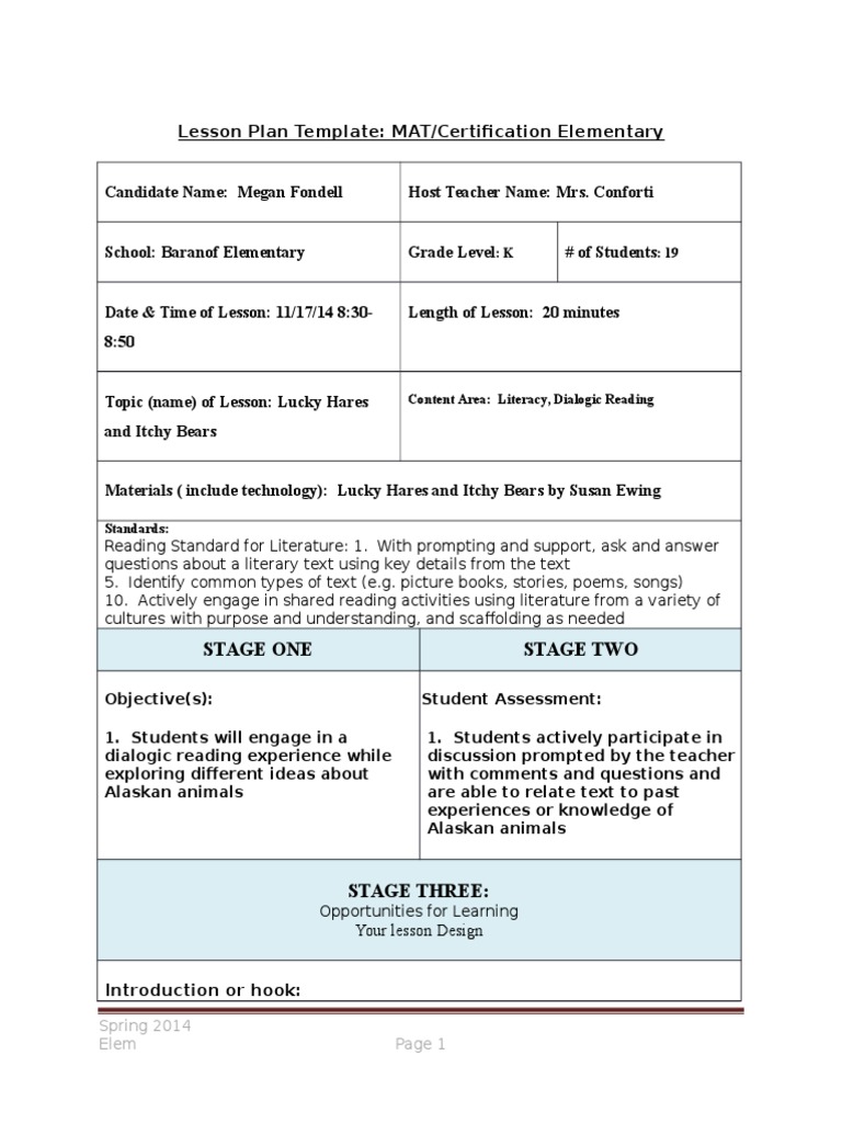 Dialogic Reading Lesson Plan for K-Grade | PDF | Lesson Plan | Cognition