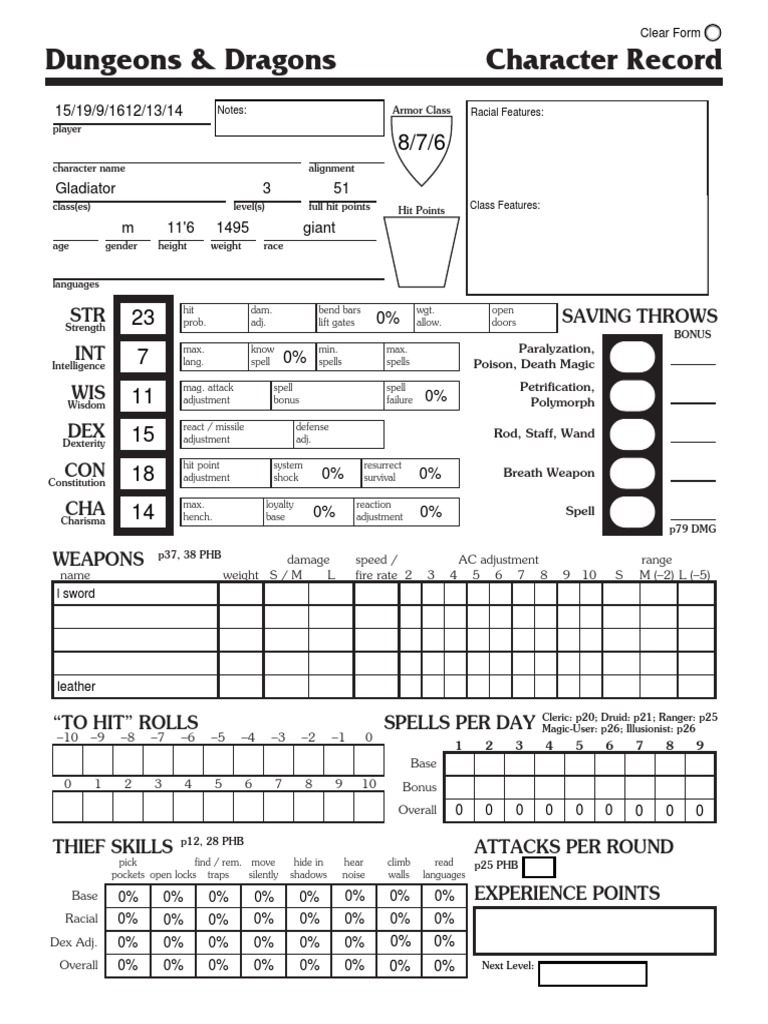 Ad D Form Fillable Pdf Character Sheet - Printable Forms Free Online
