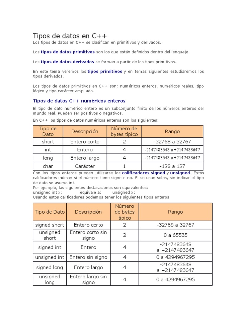 Tipos de Datos en C++ | PDF
