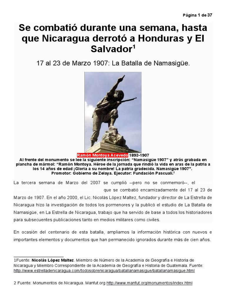 Batalla de Namasigüe PDF Nicaragua El Salvador