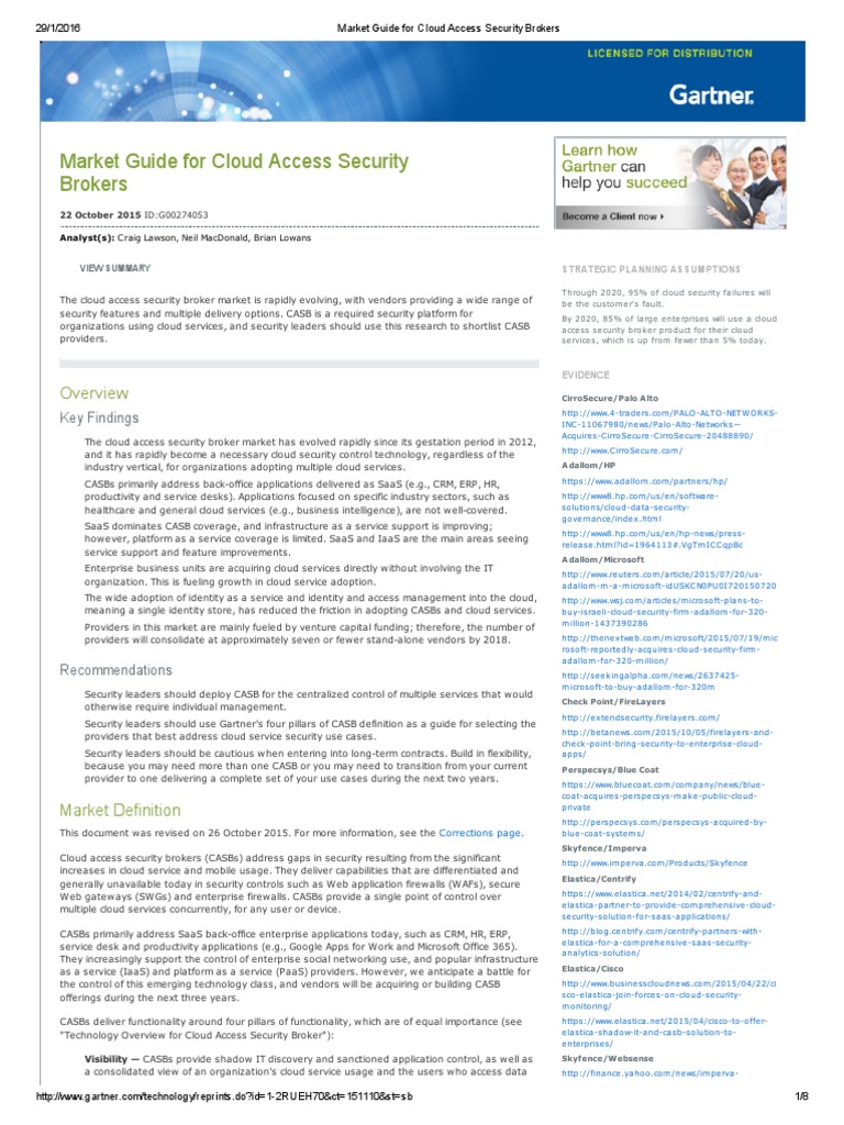Market Guide For Cloud Access Security Brokers | PDF | Software As A ...