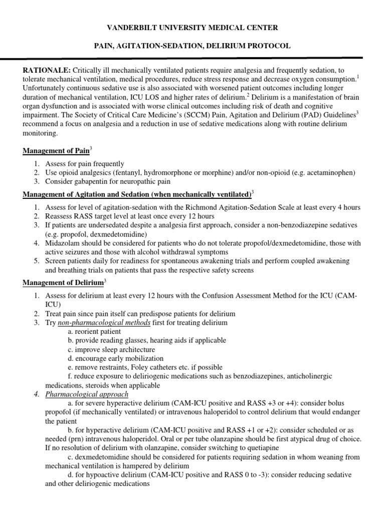 Pain, Agitationsedation, Delirium Protocol Analgesic Intensive