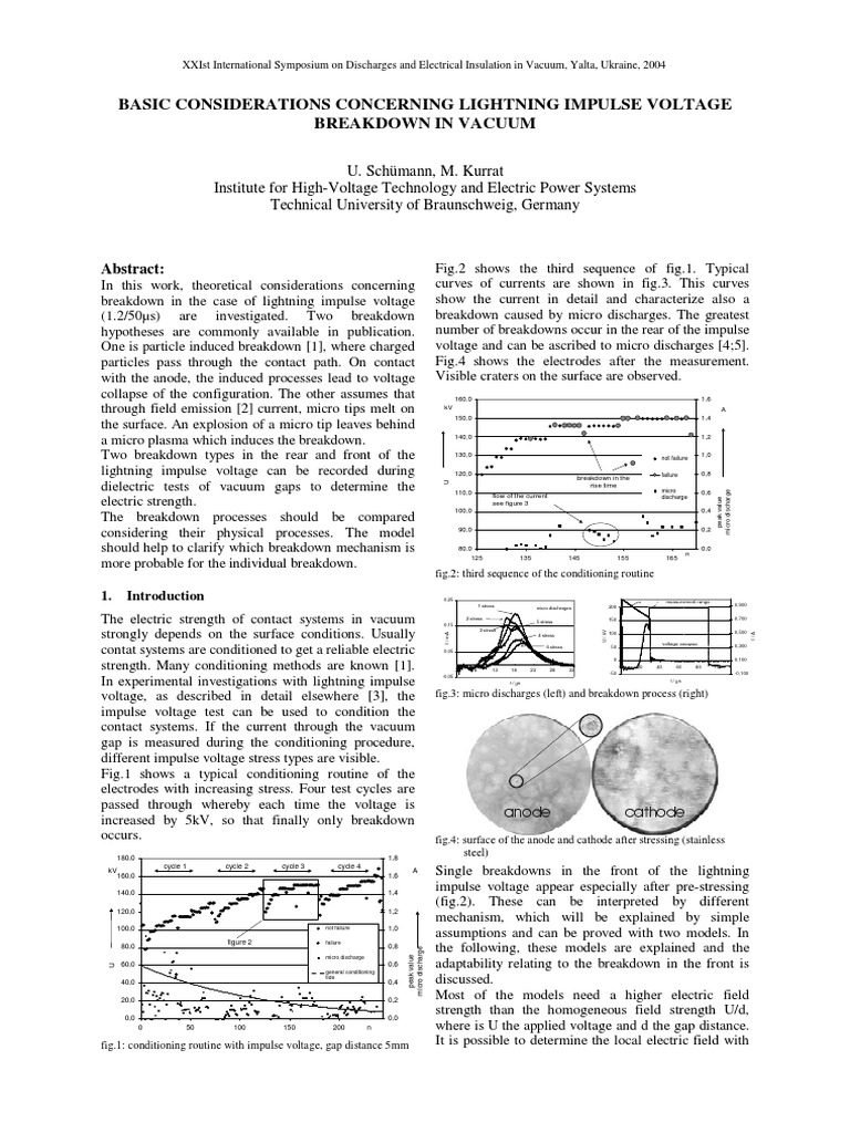 Lightning Impulse Voltage Breakdown in Vacuum | PDF | Electrical ...