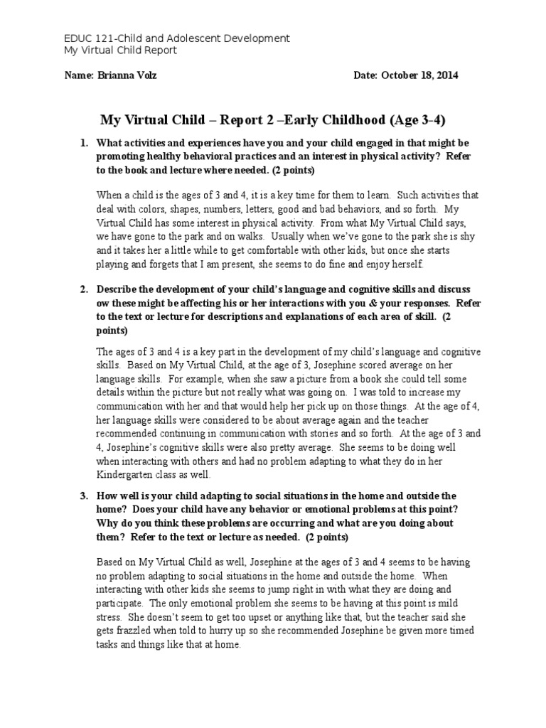 My Virtual Child Development Report | PDF | Parenting | Relationships
