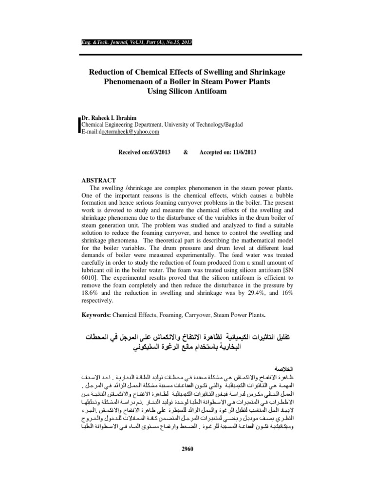 Reduction of Chemical Effects of Swelling and Shrinkage PDF Boiler