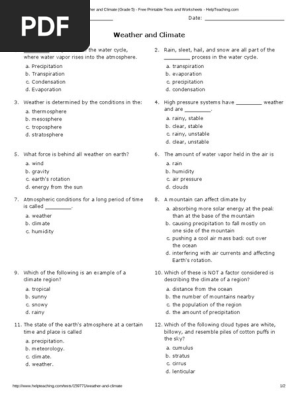 weather and climate  grade 5  - free printable tests and worksheets - helpteaching