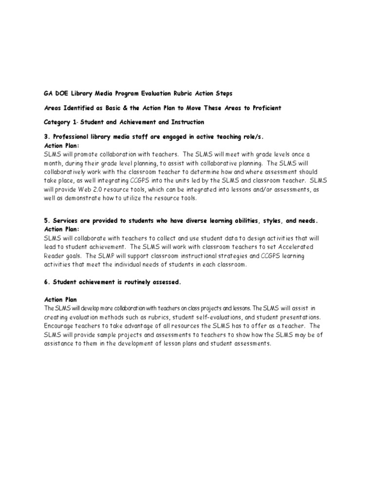 GA DOE Library Media Program Action Plan | PDF | Educational Assessment ...