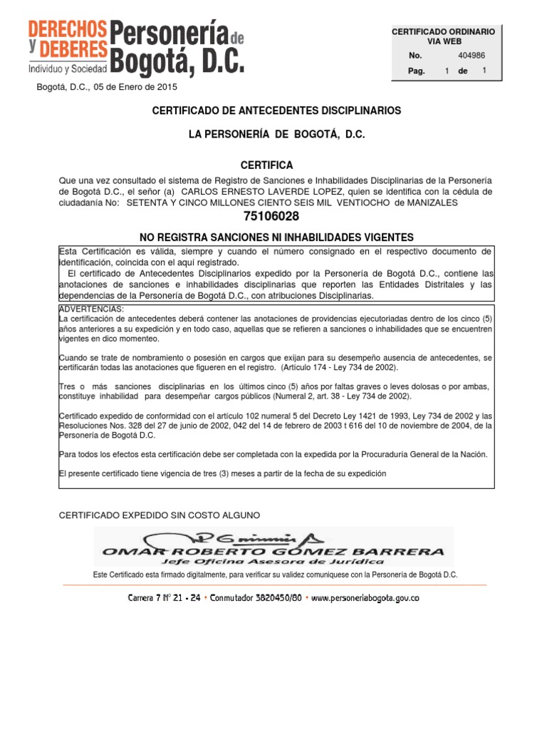 Antecedentes personeria