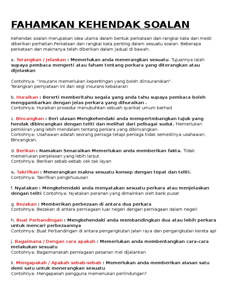 Fahamkan Kehendak Soalan Pdf