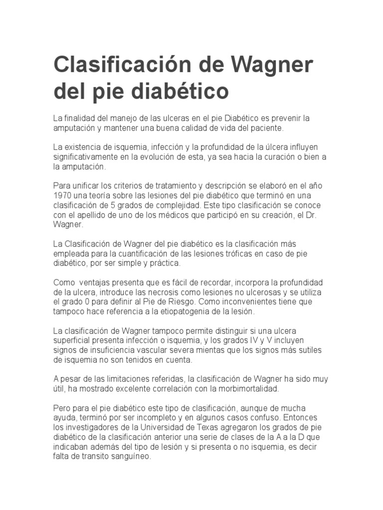 Clasificación de Wagner Del Pie Diabético PDF Rodilla Especialidades Medicas
