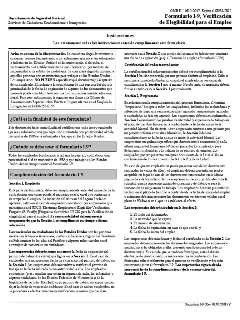 I9_Spanish Pasaporte Los Estados Unidos