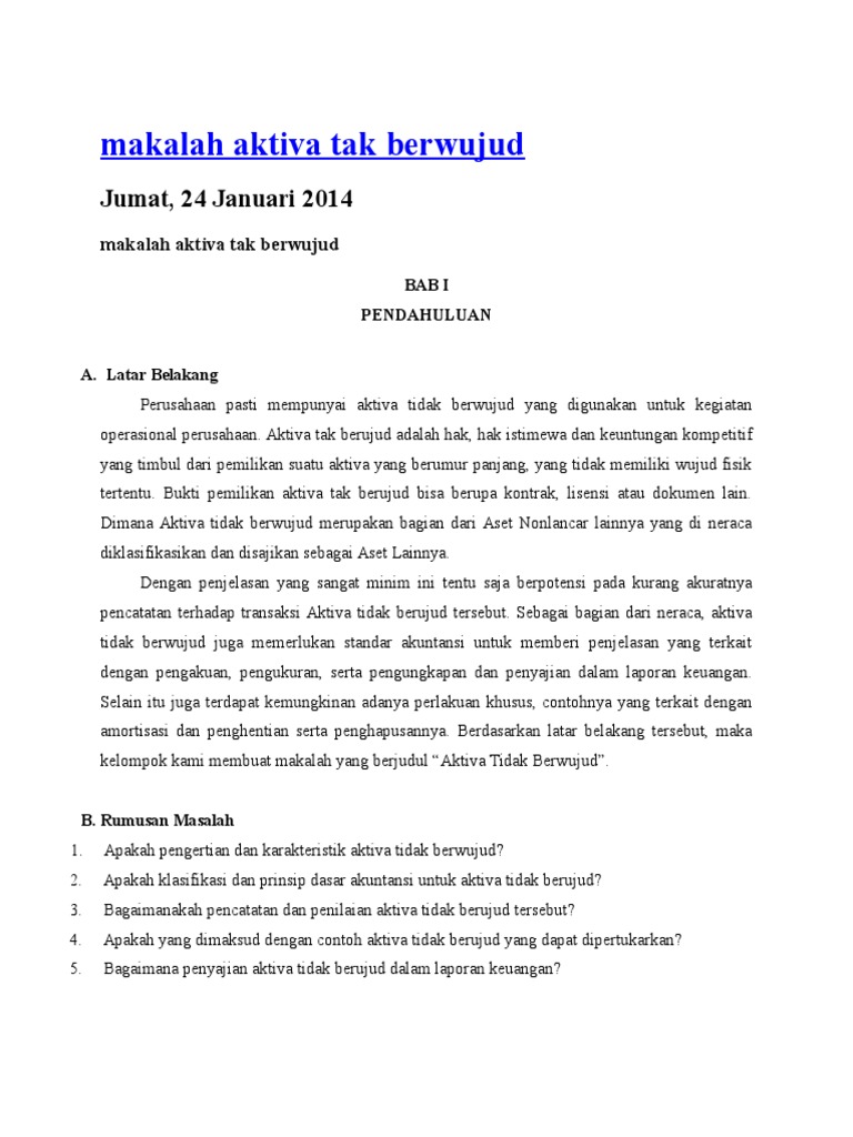 Makalah Aktiva Tak Berwujud
