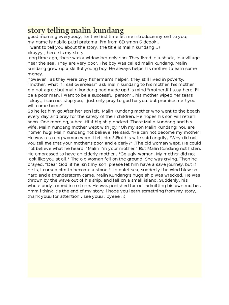 Story Telling Malin Kundang