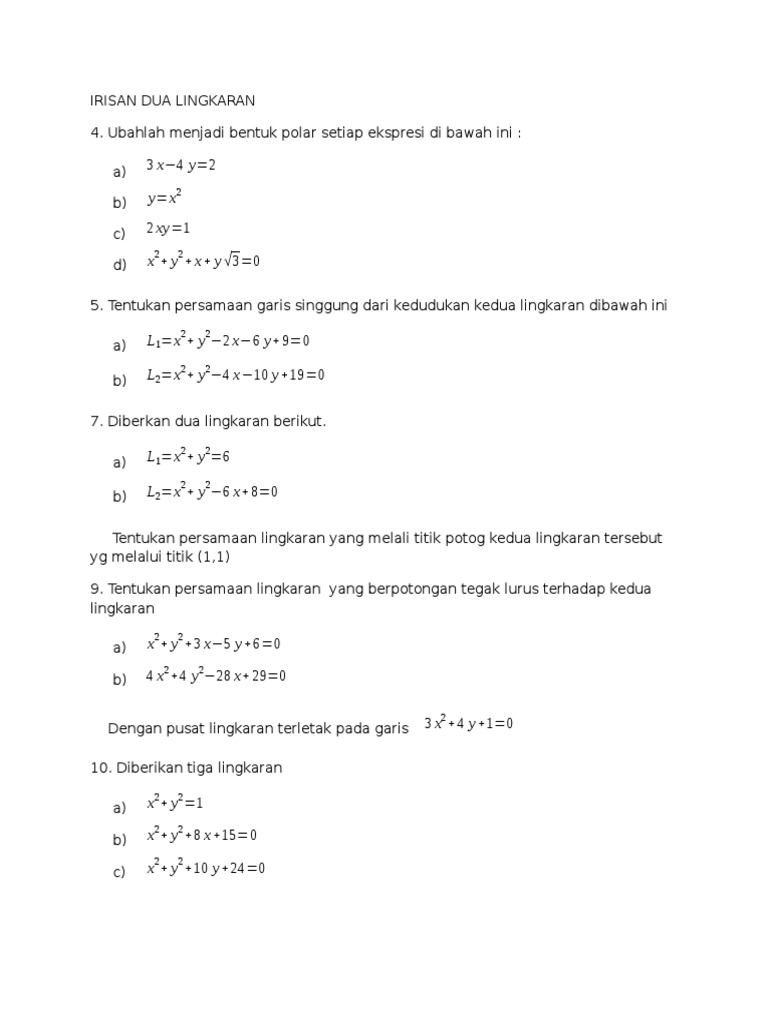 Irisan Dua Lingkaran Soal