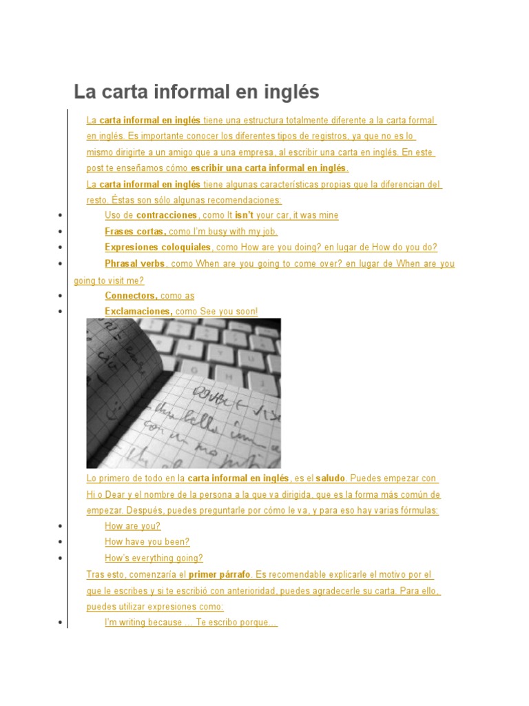 Estructura de carta informal en inglés | PDF | Entretenimiento (general ...