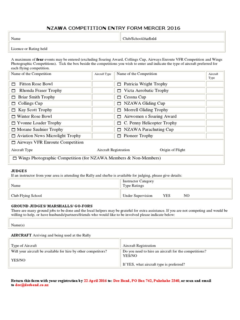 NZAWA 2016 Competition Entry Form | PDF | History