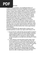 Violence Against Women and Girls Mayorwatch Reply From Sophie Walker