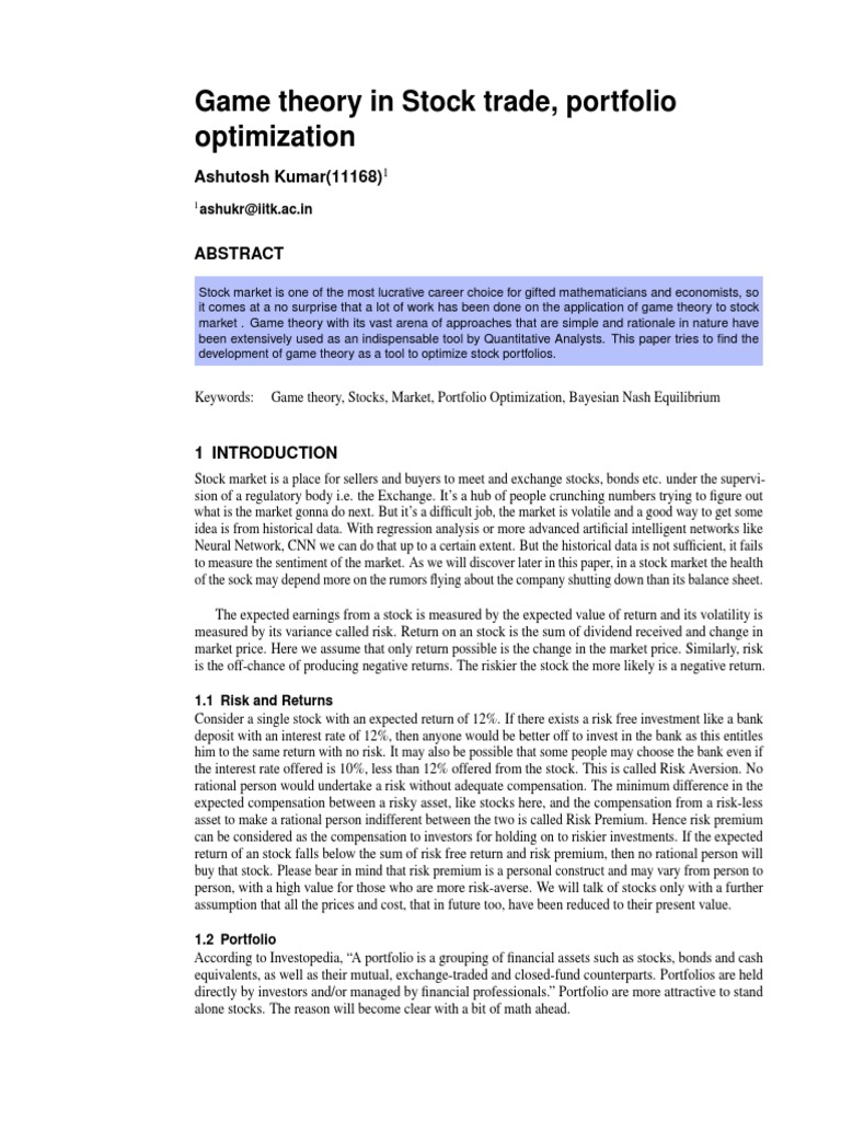 Game Theory for Stock Portfolio Optimization | PDF | Stocks | Business ...