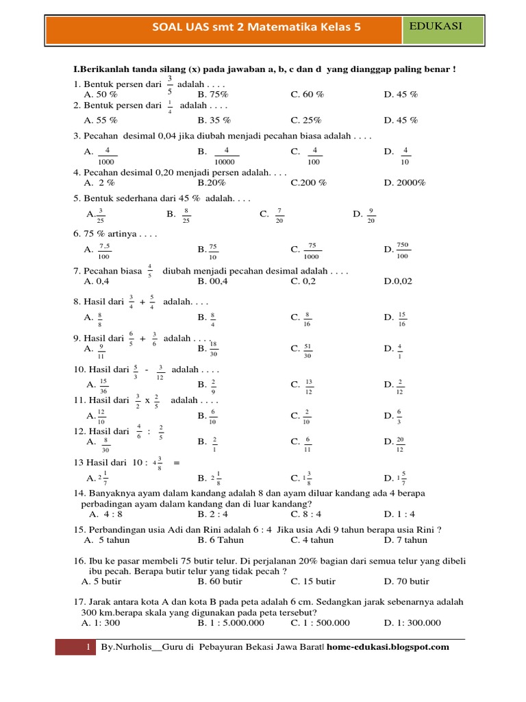 Soal Uas Matematika Kelas 5 SD